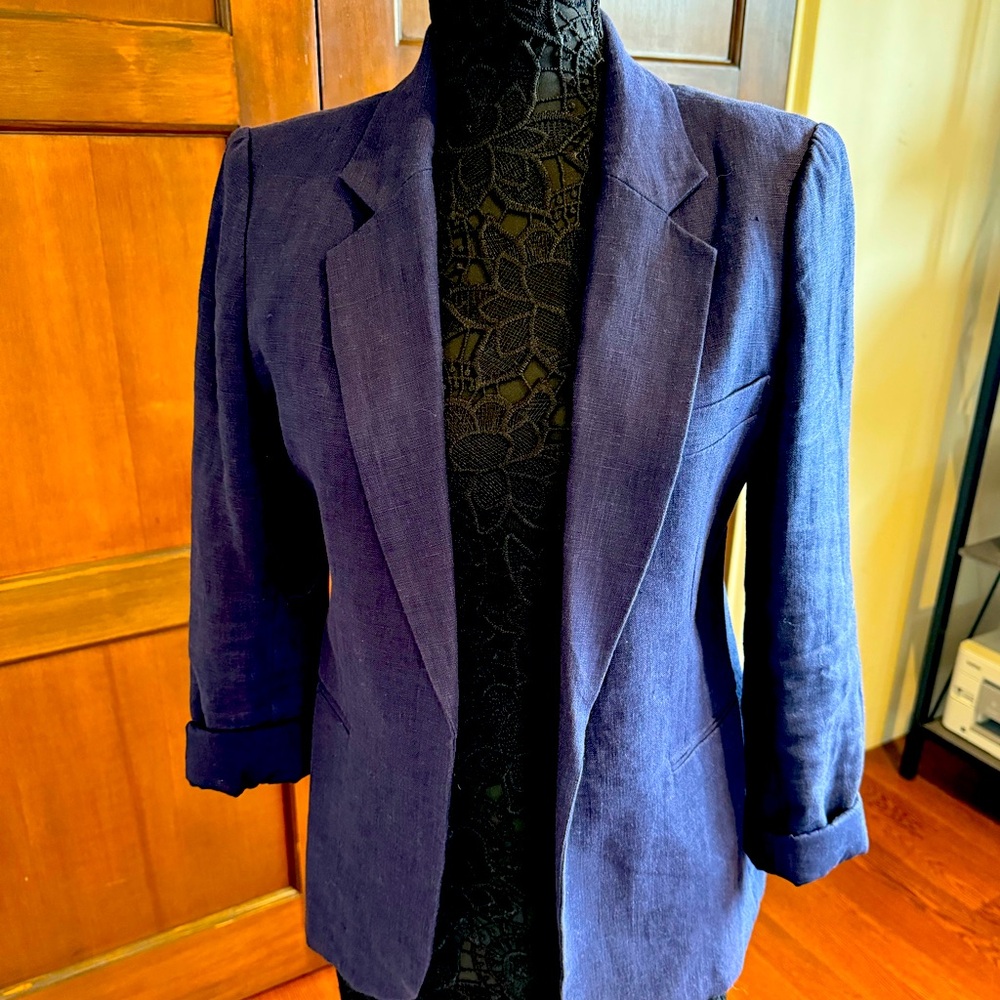 JOIE Linen Blazer Navy Blue Size 8